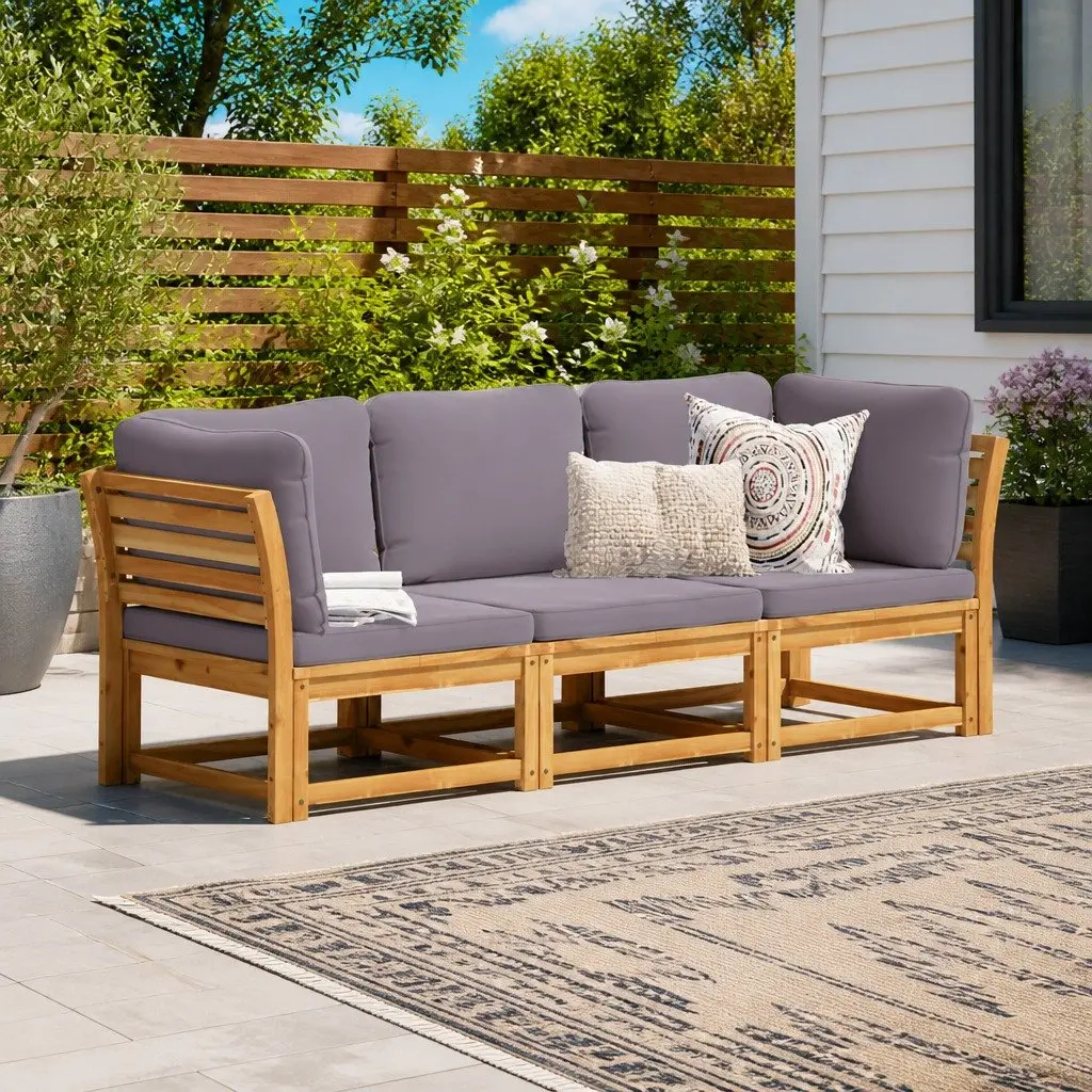 Outdoor Sectional Sofa Lounge Set 3 Piece Garden Furniture Brown