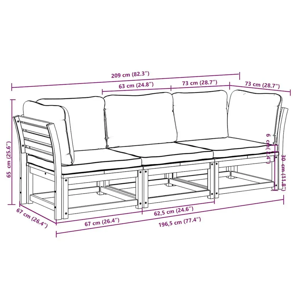 Outdoor Sectional Sofa Lounge Set 3 Piece Garden Furniture Brown