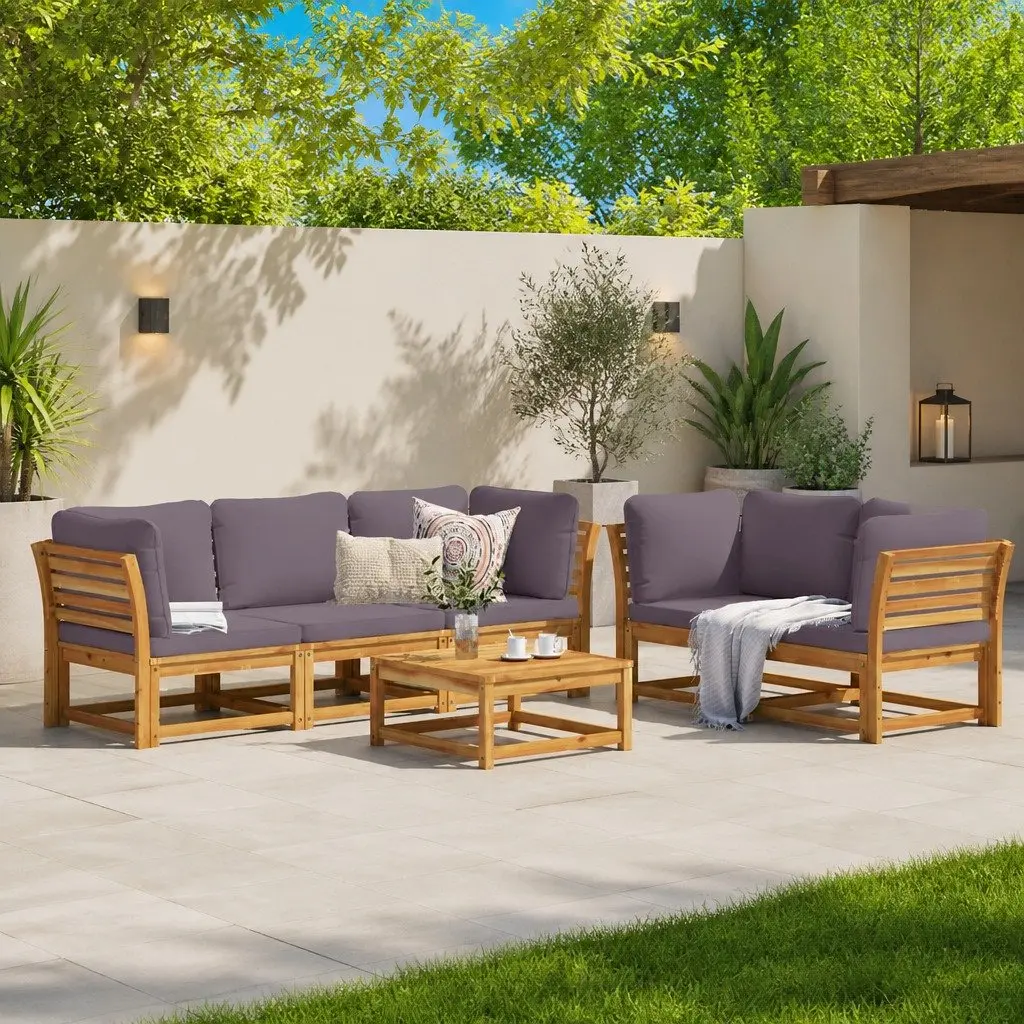 Garden Lounge Set 6 Piece Wooden Acacia Patio Furniture with Cushions