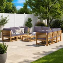 9-Piece Brown Outdoor Lounge Set with Cushions