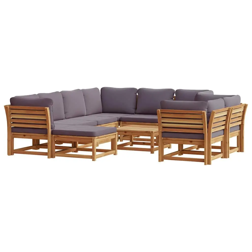 Outdoor Sectional Sofa Set Garden Lounge 10 Piece Modular Acacia Wood Brown