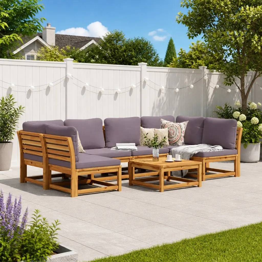 Outdoor Sectional Sofa Lounge Set 7 Piece Garden Furniture Brown