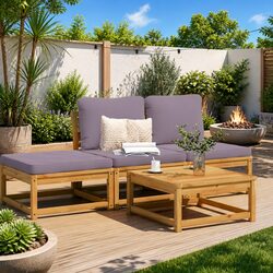4 Piece Garden Lounge Set Outdoor Sectional Sofa with Cushions Brown Wood