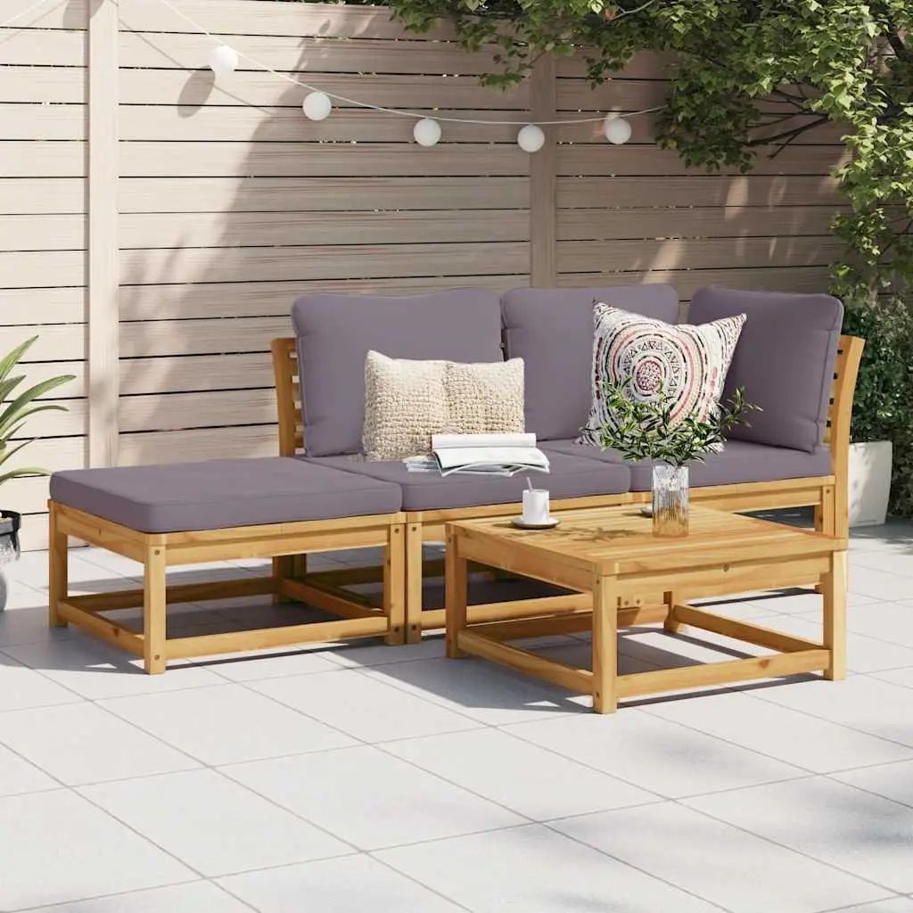 Outdoor Sectional Sofa Lounge Set 3 Piece Garden Furniture with Cushions Wood