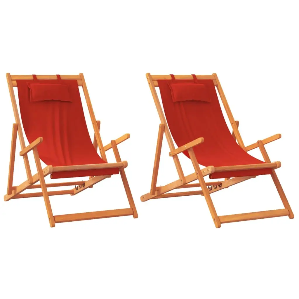 Folding Beach Chair Outdoor Reclining 2 Piece Red Fabric