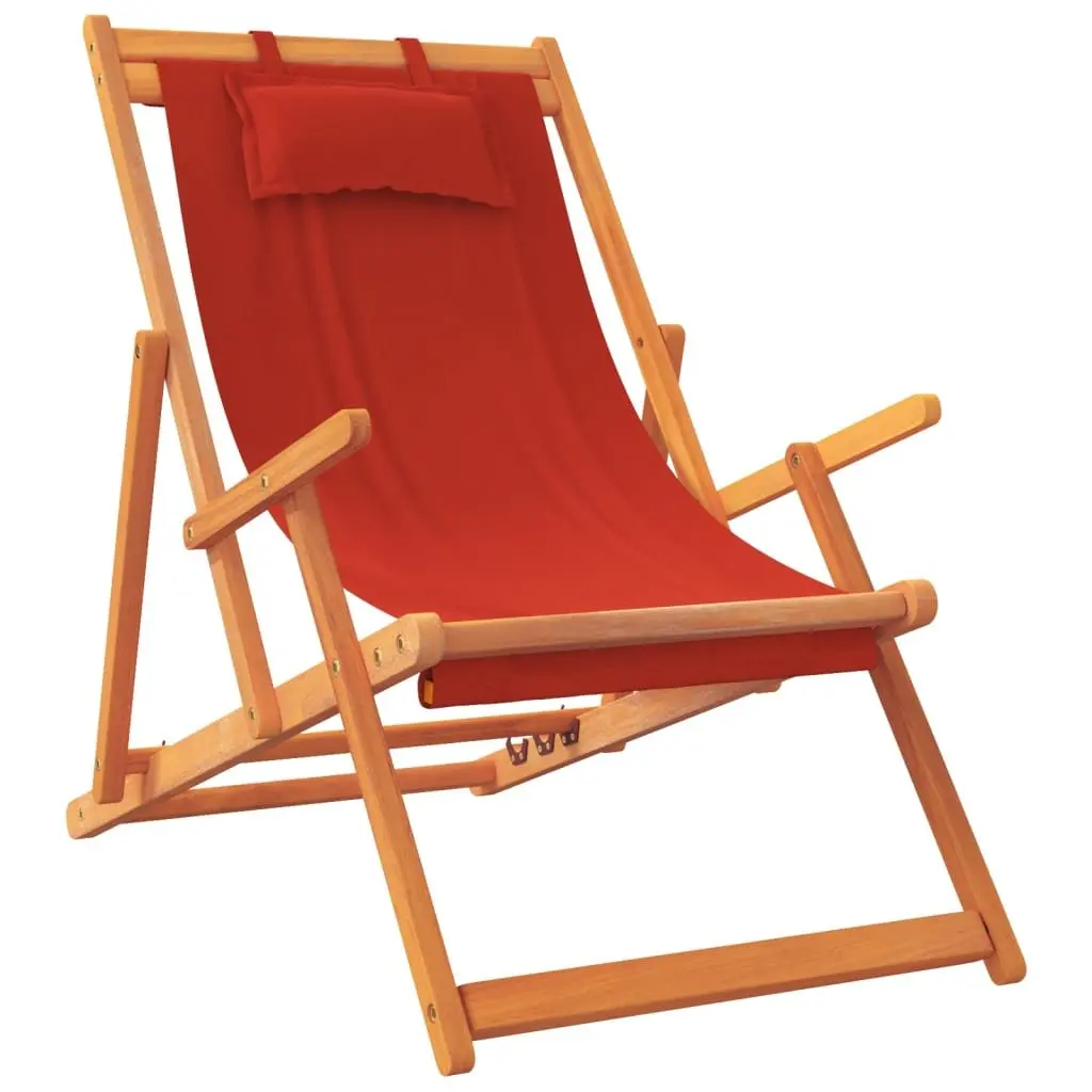 Folding Beach Chair Outdoor Reclining 2 Piece Red Fabric