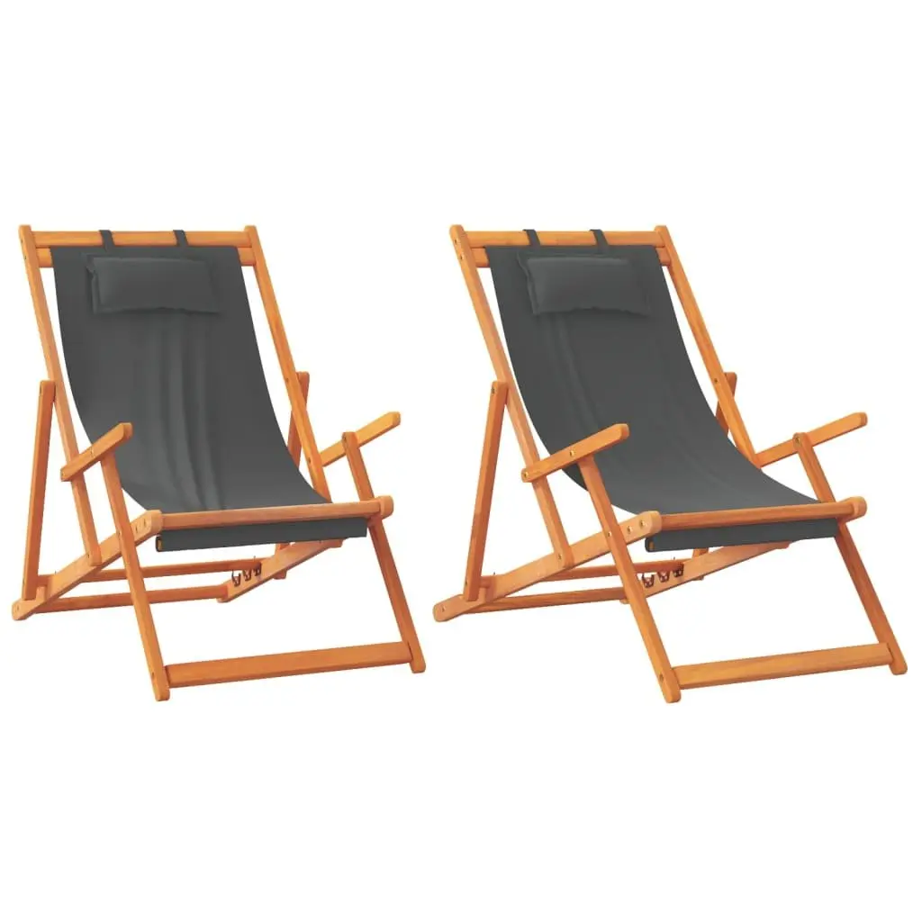 Folding Beach Chairs 2 pcs Grey Outdoor Lounge Camping Garden Reclining Seating