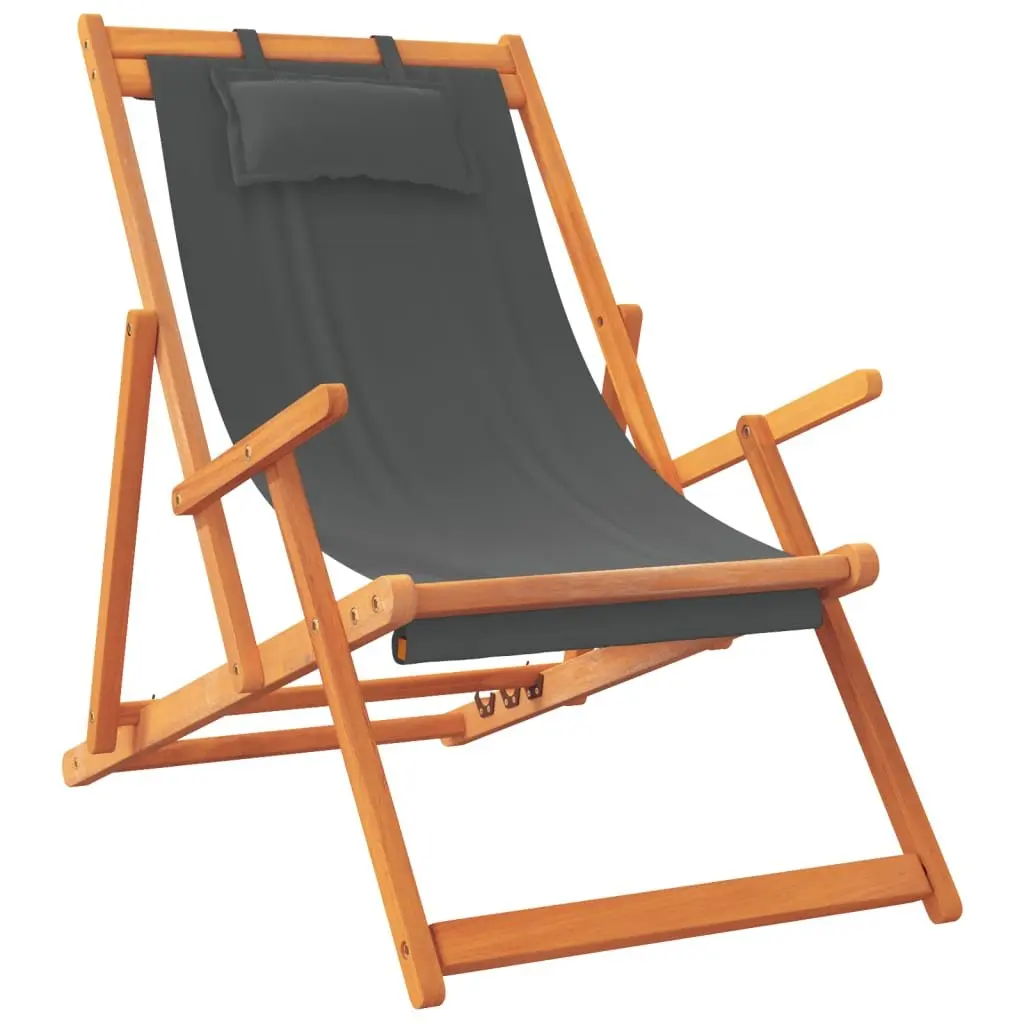 Folding Beach Chairs 2 pcs Grey Outdoor Lounge Camping Garden Reclining Seating