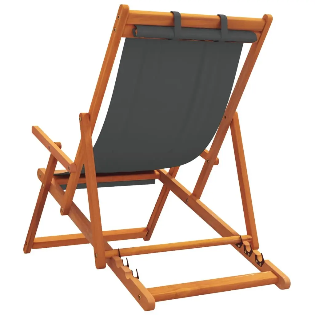 Folding Beach Chairs 2 pcs Grey Outdoor Lounge Camping Garden Reclining Seating