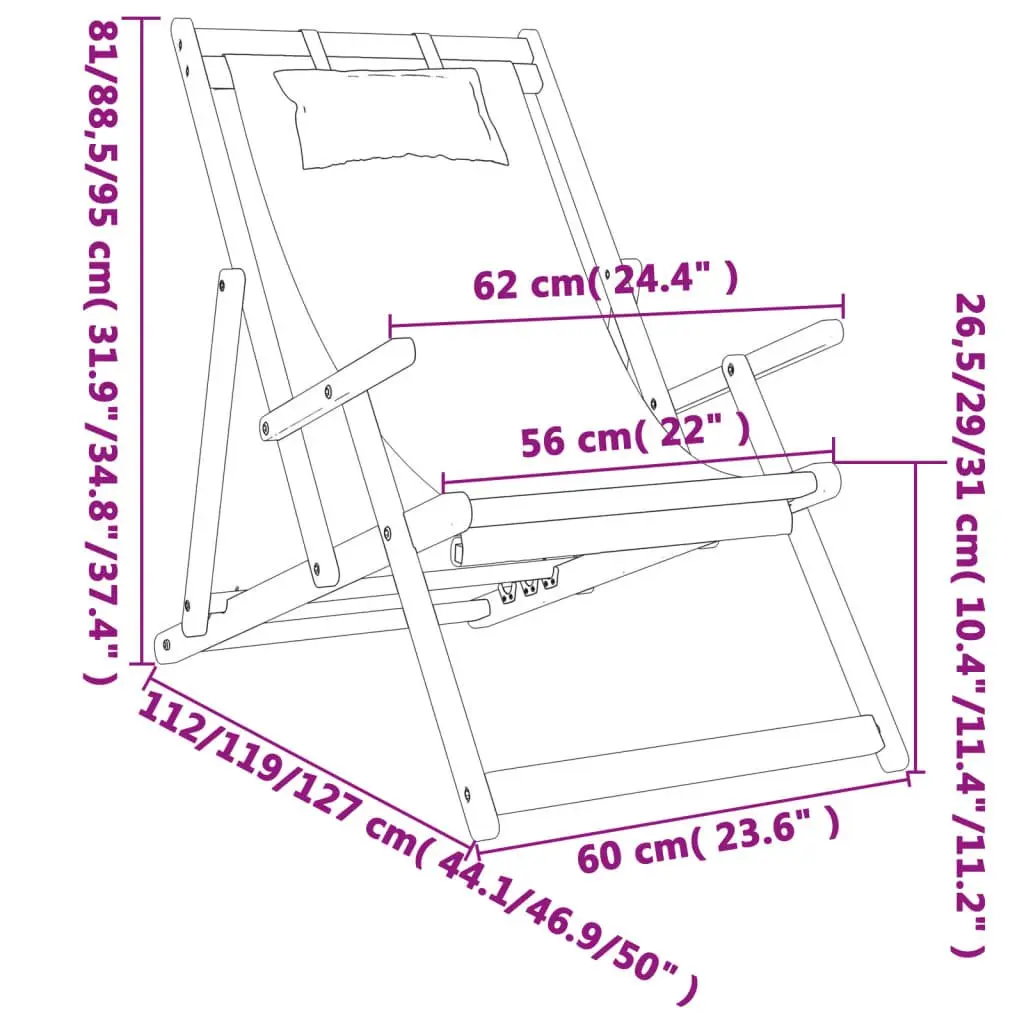 Outdoor Folding Beach Chairs Set of 2 Multicolour Reclining Garden Lounge