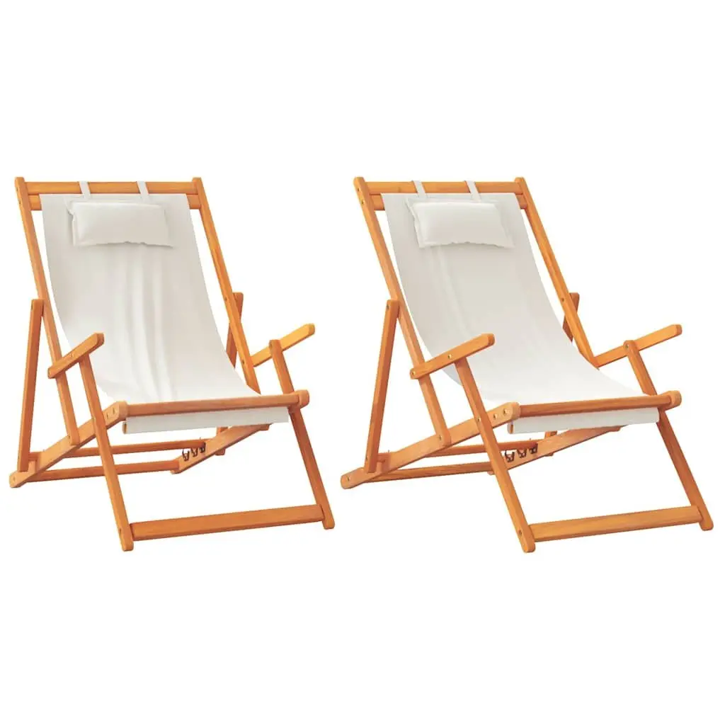 Folding Beach Chairs 2 pcs Cream Outdoor Lounge Reclining Garden Camping Seating