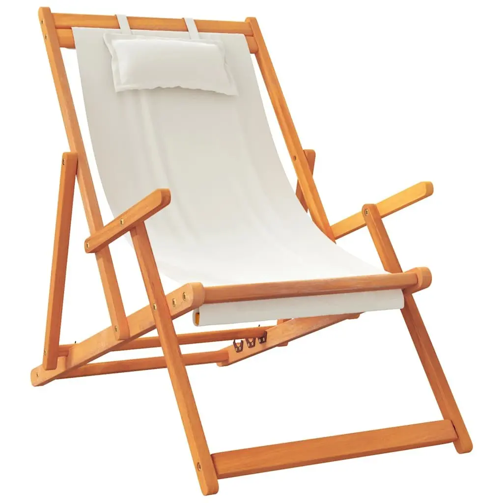 Folding Beach Chairs 2 pcs Cream Outdoor Lounge Reclining Garden Camping Seating