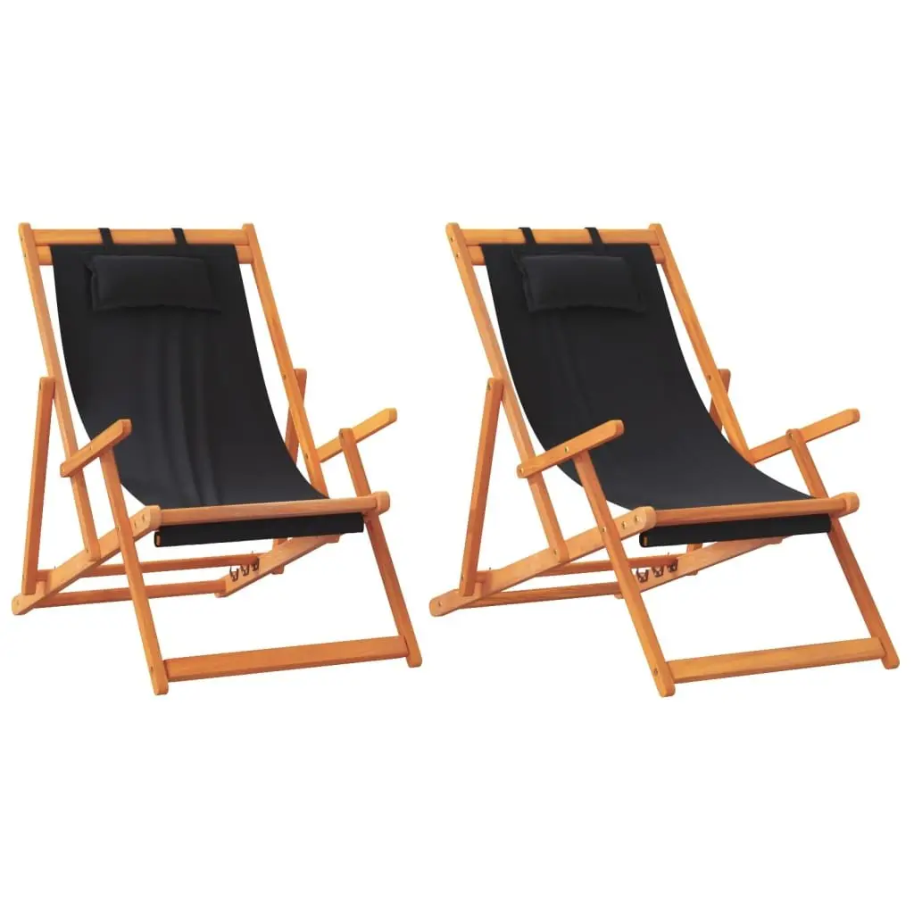Folding Beach Chairs Outdoor Lounge Reclining 2 Piece Black