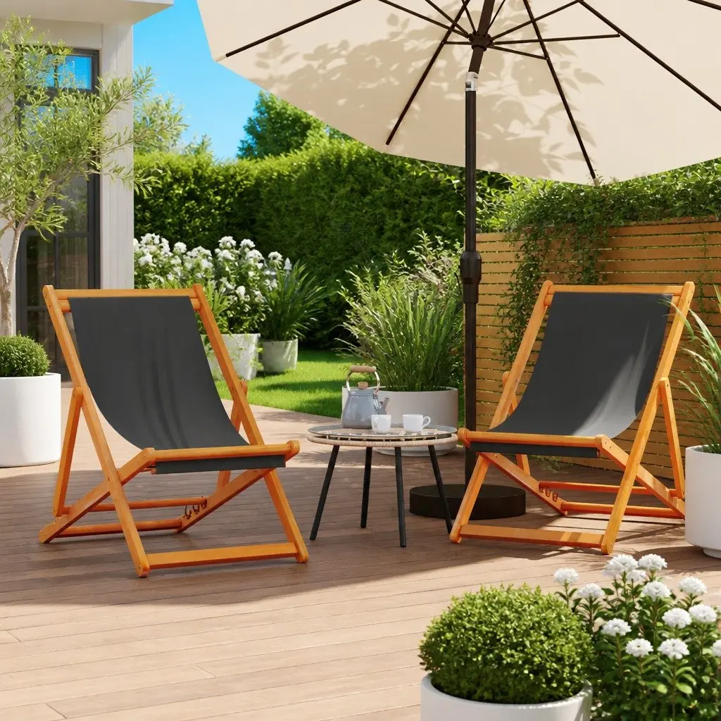 Folding Beach Chairs Outdoor Lounge Reclining Grey 2 Piece