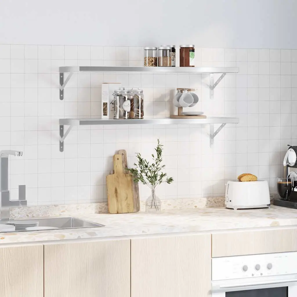 Wall Shelves 2 pcs 100x30 cm Stainless Steel Floating Storage Shelving