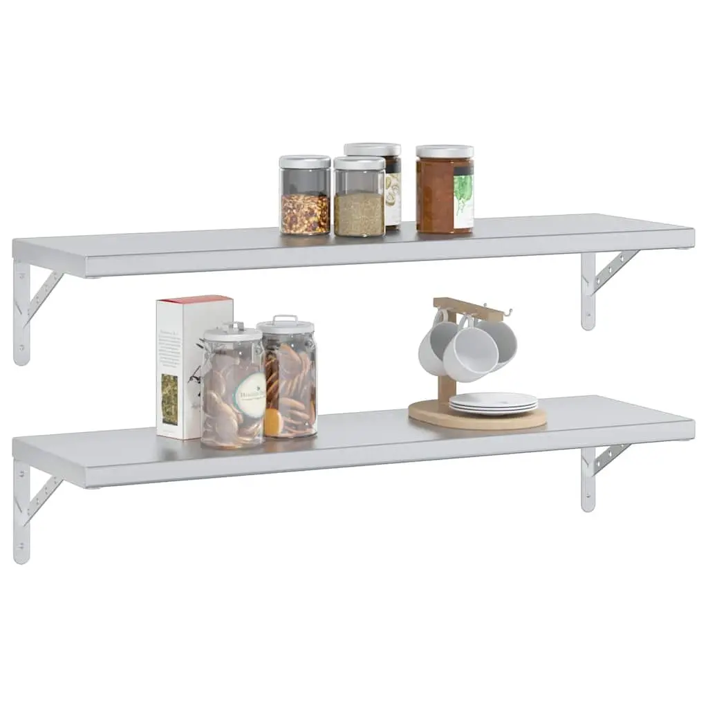 Wall Shelves 2 pcs 100x30 cm Stainless Steel Floating Storage Shelving