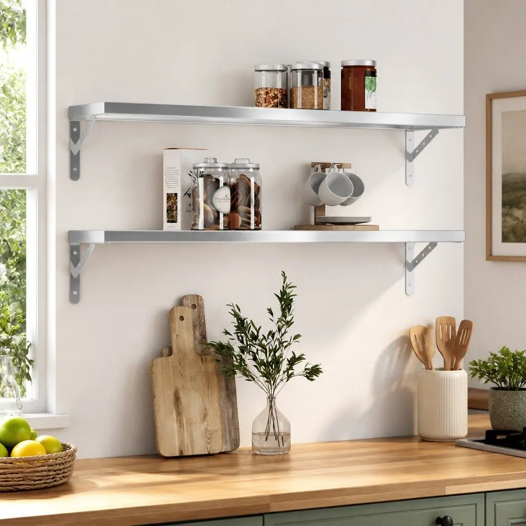 Wall Shelves Floating Storage Display Rack 100x23.5 cm Silver 2 Piece