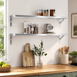 Wall Shelves 2 pcs 100x23.5 cm Silver Floating Storage Shelving Display Rack