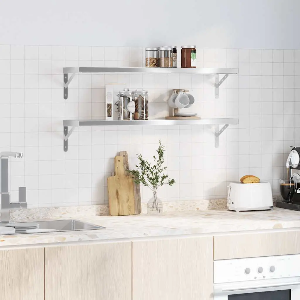 Wall Shelves Floating Storage Display Rack 100x23.5 cm Silver 2 Piece