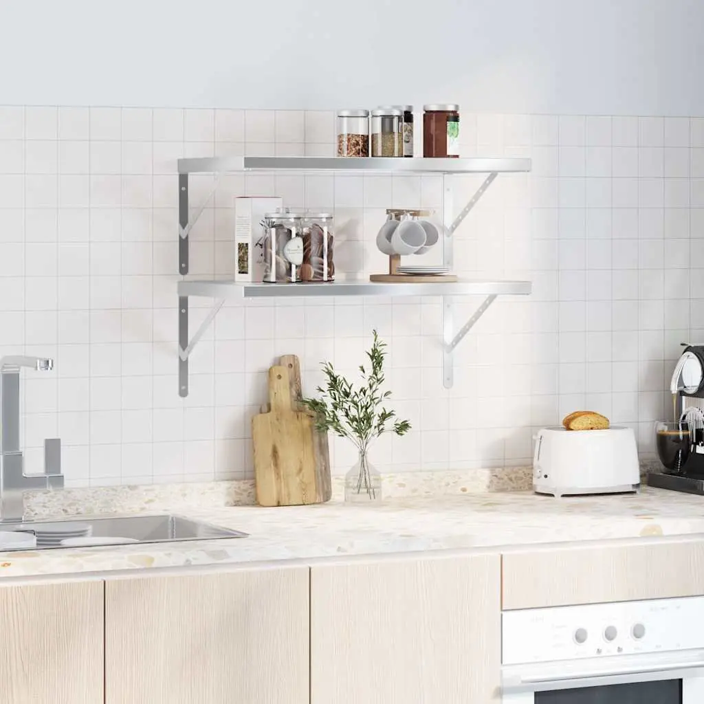 Wall Shelves Floating Storage Display Rack 75x40 cm Silver 2 Piece