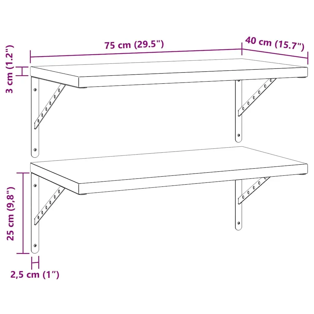 Wall Shelves Floating Storage Display Rack 75x40 cm Silver 2 Piece
