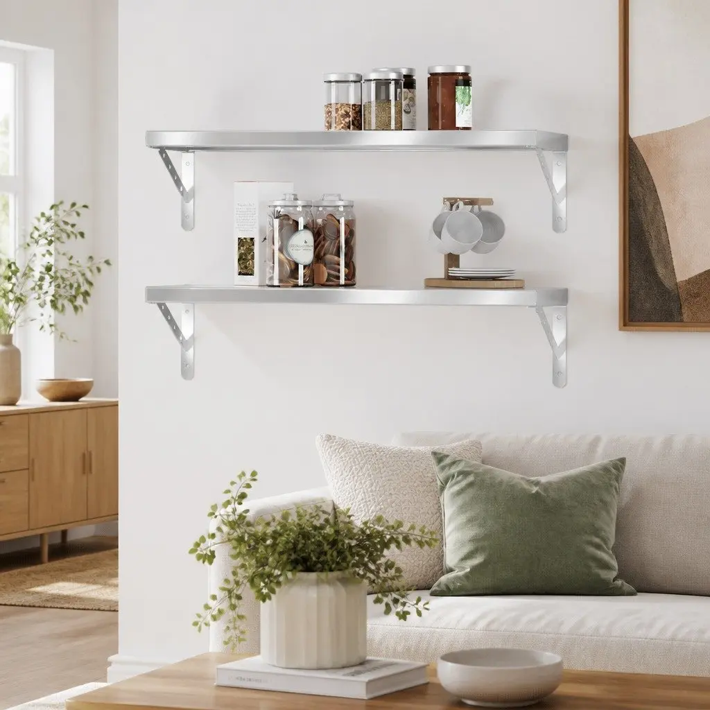Wall Shelves Floating Storage Display 75x30 cm Silver Stainless Steel 2 Piece
