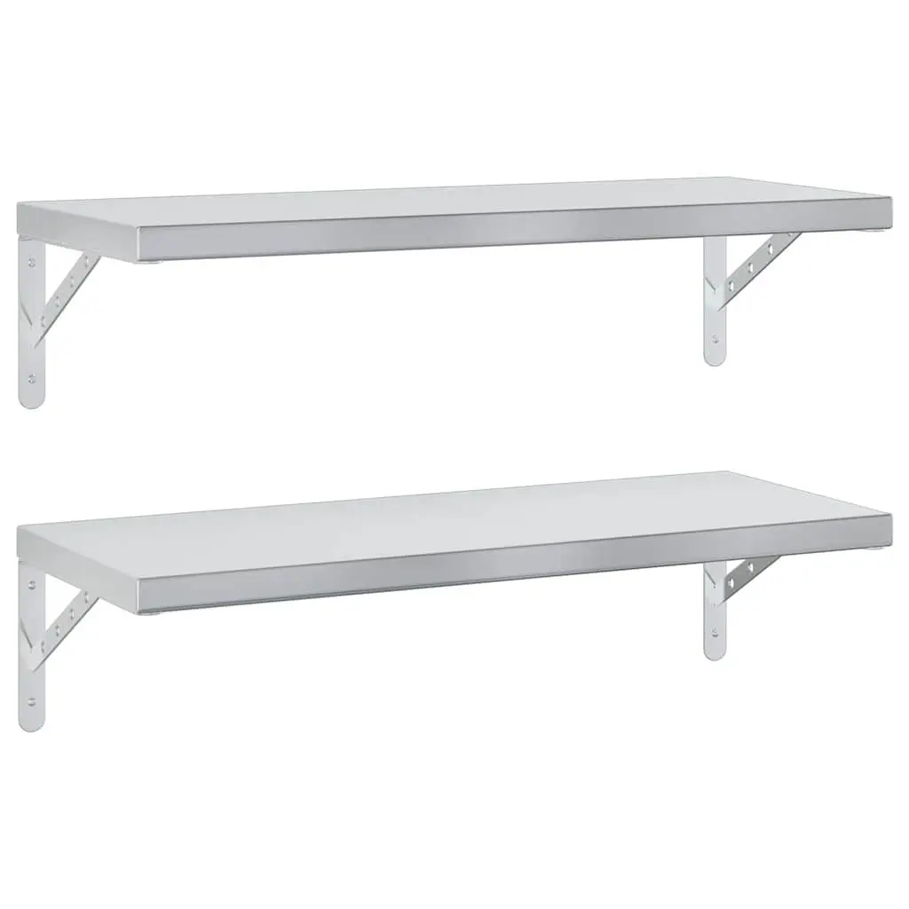 Wall Shelves Floating Storage Display 75x30 cm Silver Stainless Steel 2 Piece