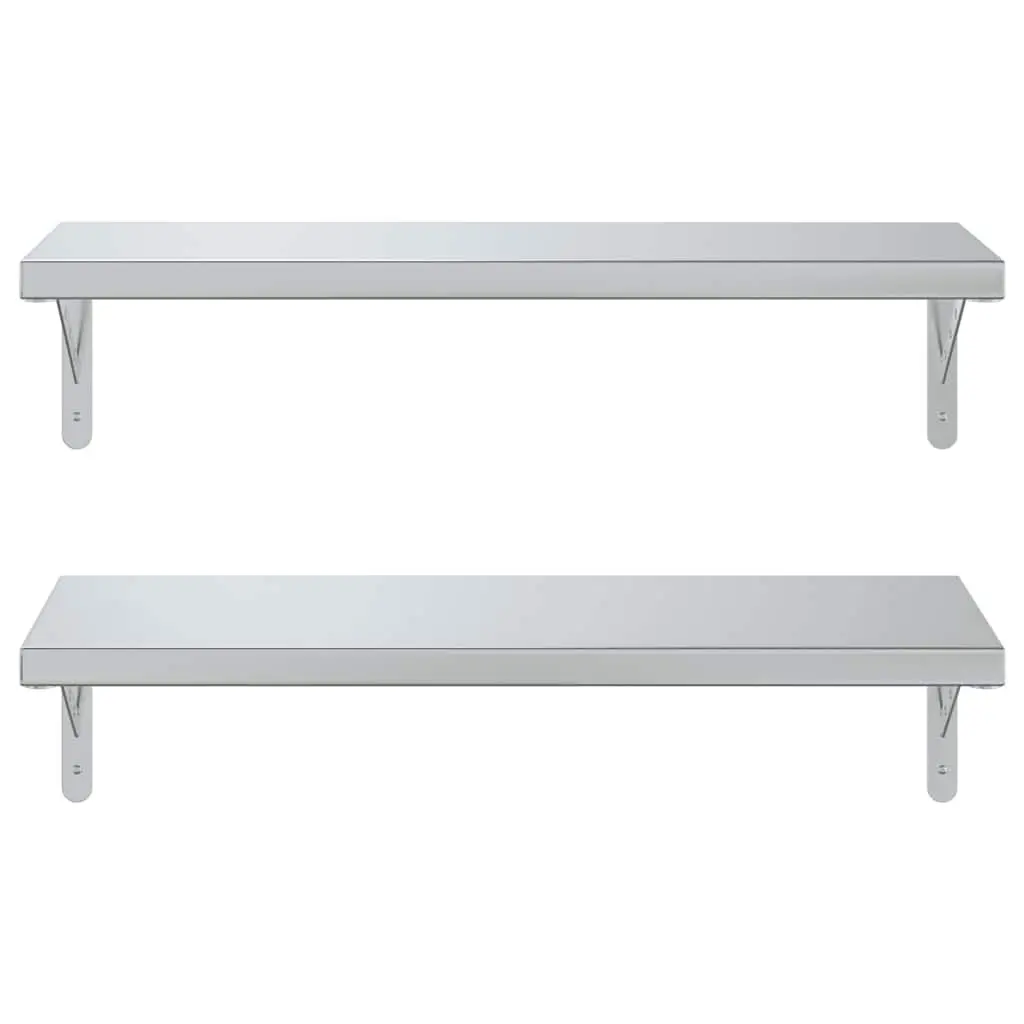 Wall Shelves Floating Storage Display 75x30 cm Silver Stainless Steel 2 Piece