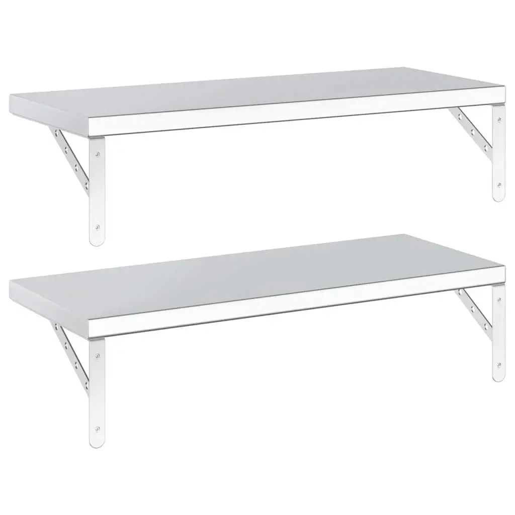 Wall Shelves Floating Storage Display 75x30 cm Silver Stainless Steel 2 Piece
