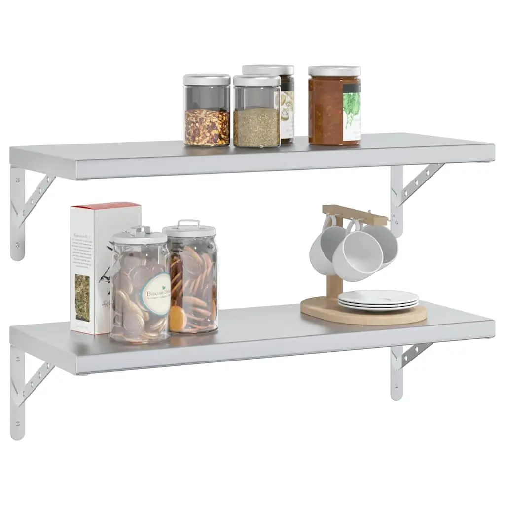 Wall Shelves Floating Storage Display 75x30 cm Silver Stainless Steel 2 Piece