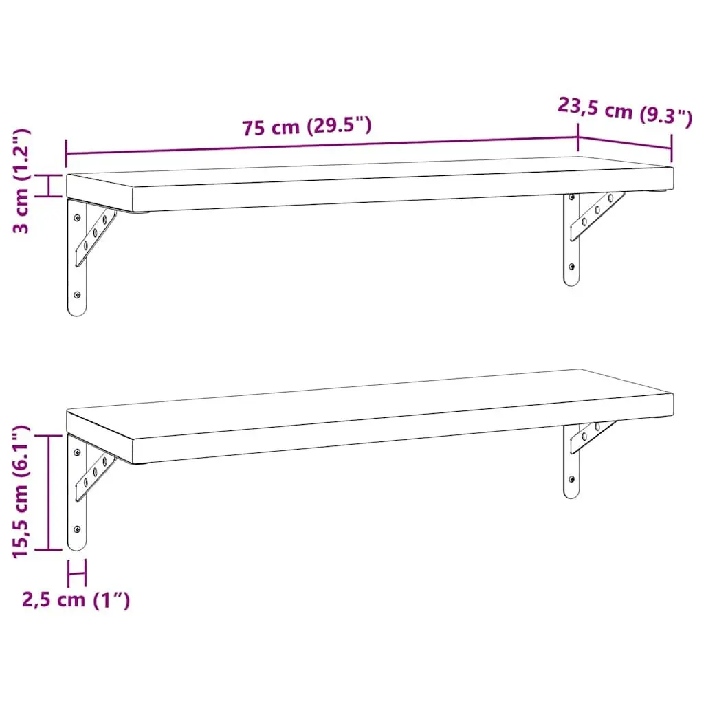 Wall Shelves 2 pcs 75x23.5 cm Silver Floating Shelf Storage Display Rack