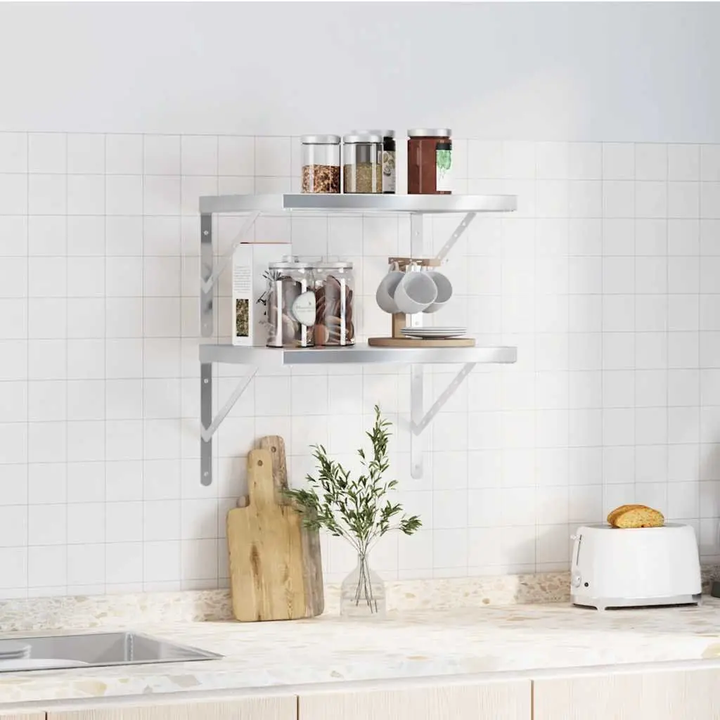 Floating Storage Shelves 50x40 cm Silver Stainless Steel Wall-Mounted Display 2 Piece