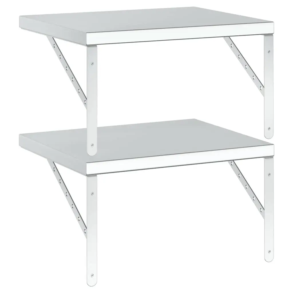 Floating Storage Shelves 50x40 cm Silver Stainless Steel Wall-Mounted Display 2 Piece