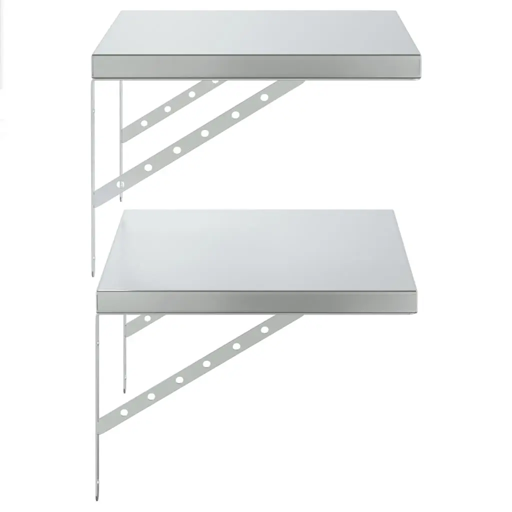 Floating Storage Shelves 50x40 cm Silver Stainless Steel Wall-Mounted Display 2 Piece
