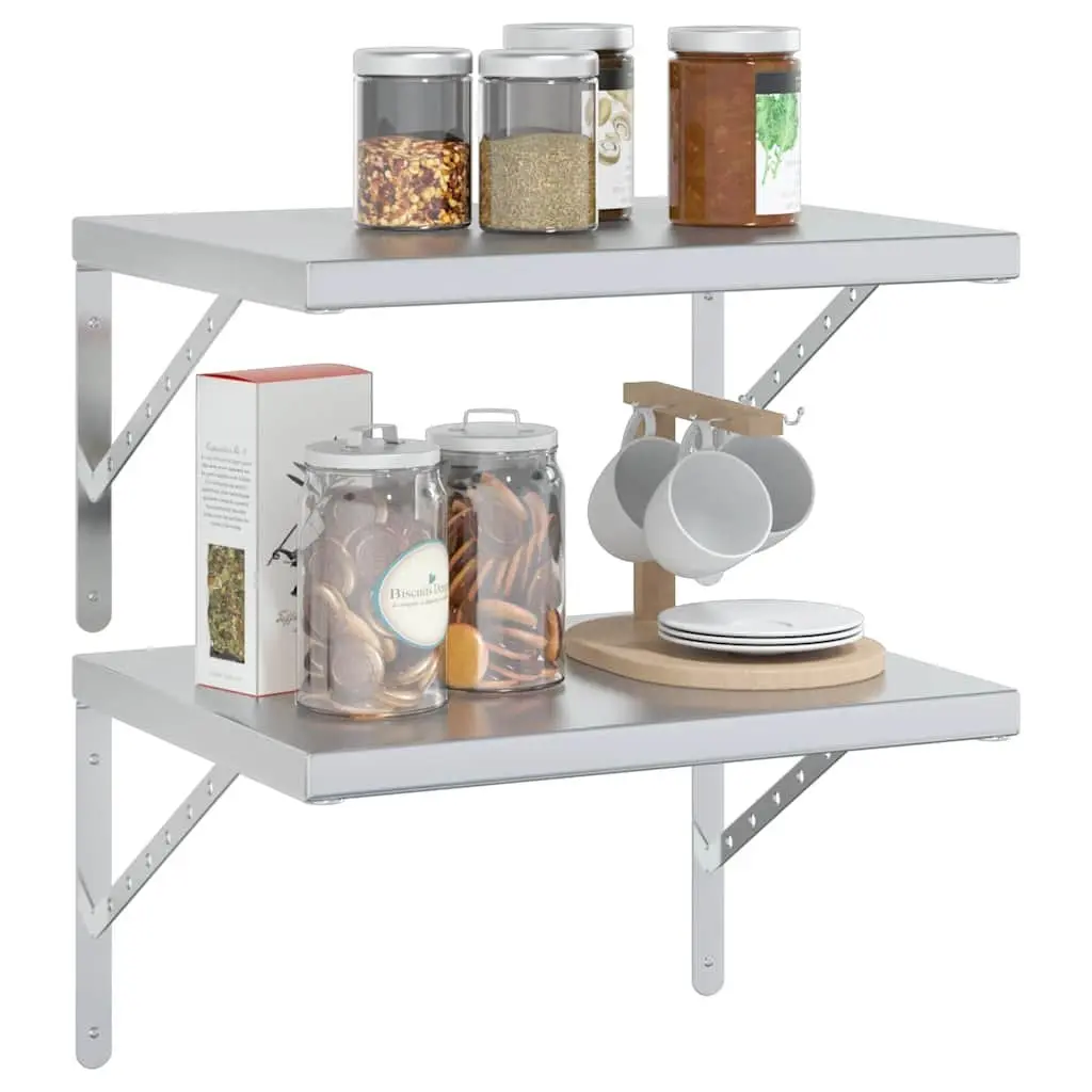 Floating Storage Shelves 50x40 cm Silver Stainless Steel Wall-Mounted Display 2 Piece