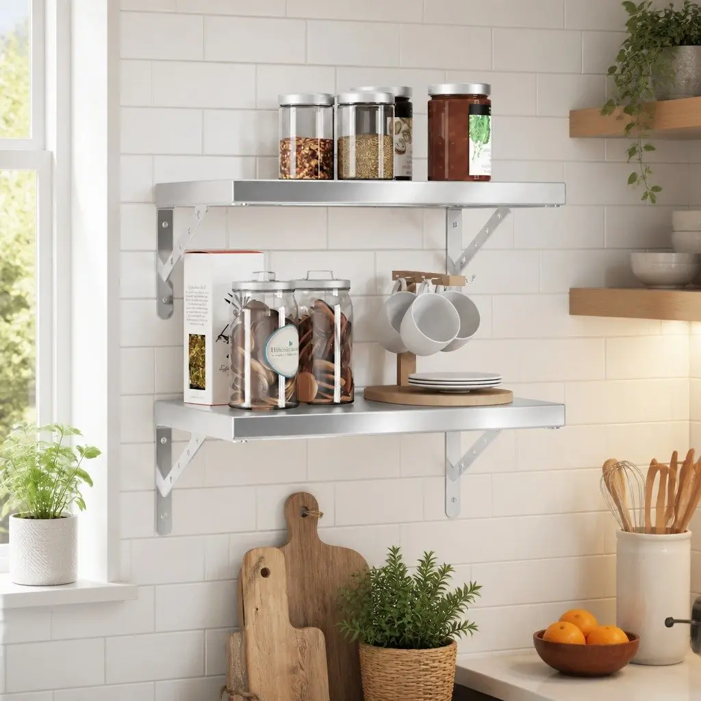 Wall Shelves Storage Display 50x30 cm Silver 2 Piece