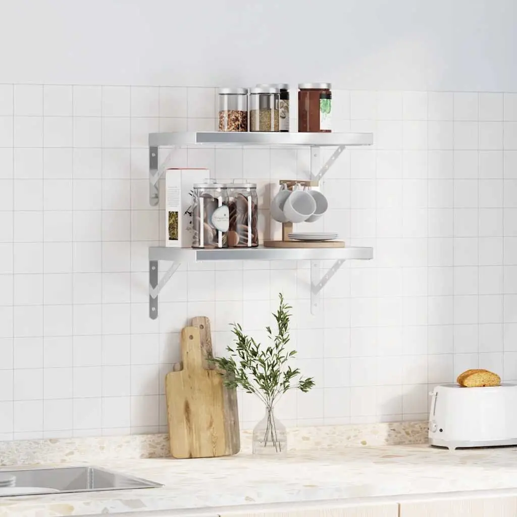 Wall Shelves Storage Display 50x30 cm Silver 2 Piece