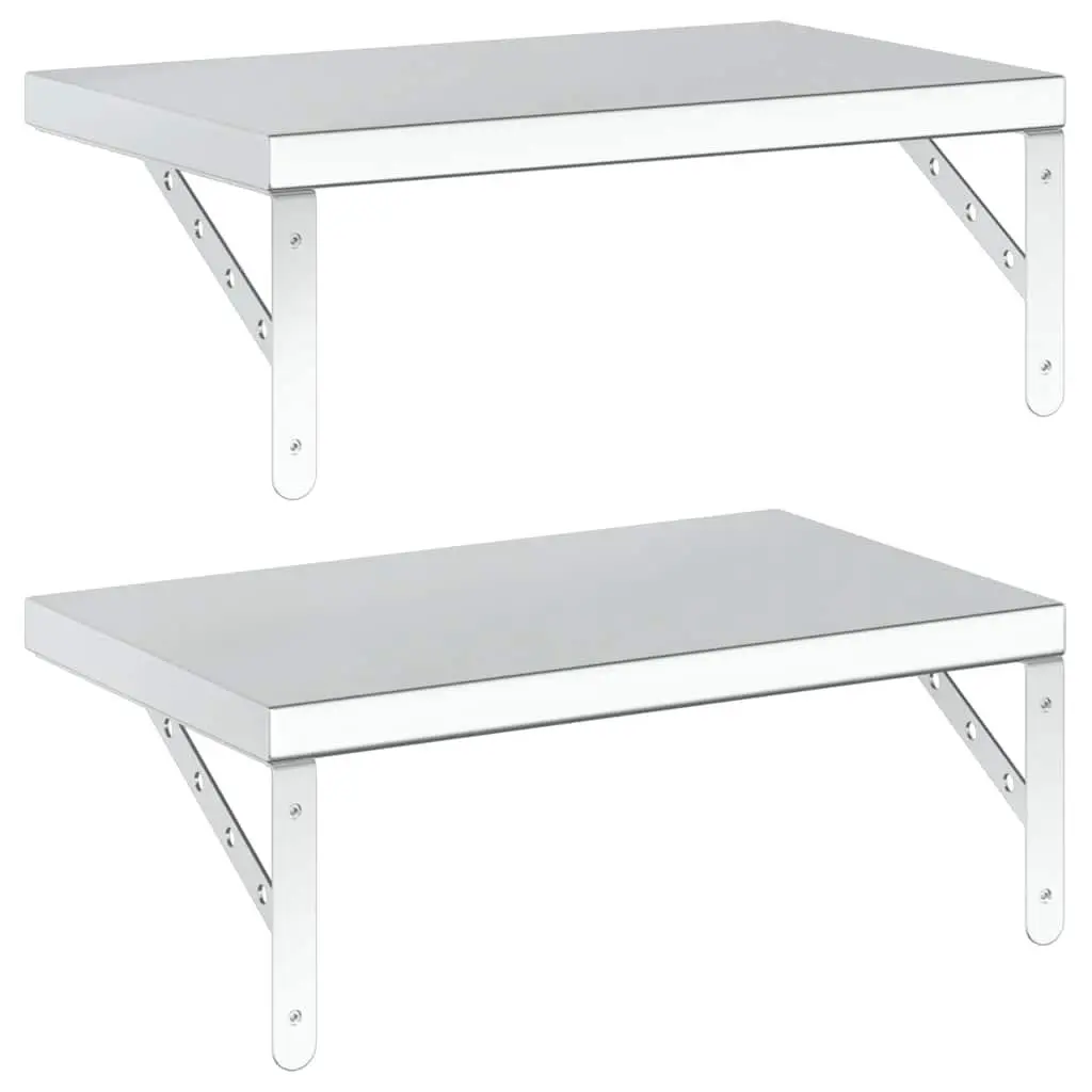 Wall Shelves Storage Display 50x30 cm Silver 2 Piece