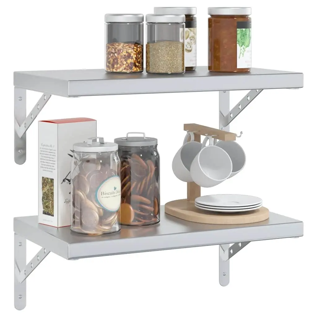 Wall Shelves Storage Display 50x30 cm Silver 2 Piece