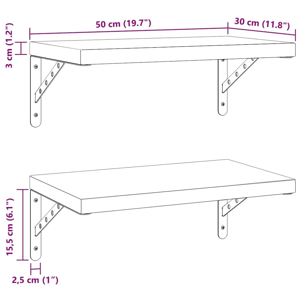 Wall Shelves Storage Display 50x30 cm Silver 2 Piece