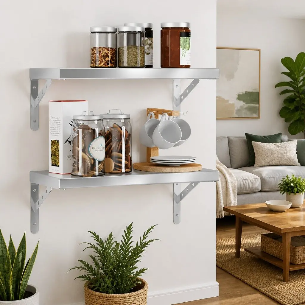 Wall Shelves 2 pcs 50x23.5 cm Silver Floating Storage Display Rack Home