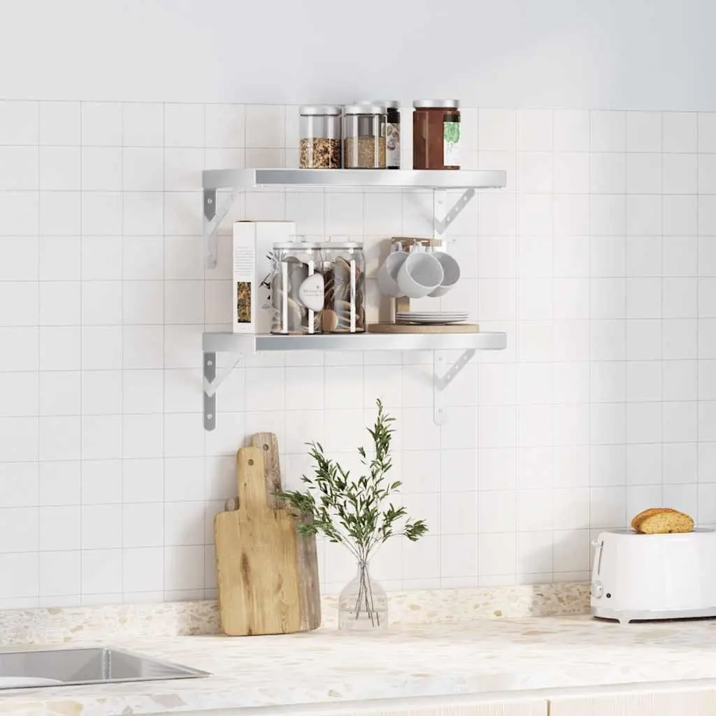 Wall Shelves 2 pcs 50x23.5 cm Silver Floating Storage Display Rack Home