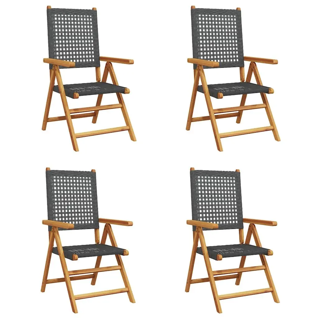 Reclining Garden Chairs 4 Piece Set Black Poly Rattan Wood Folding