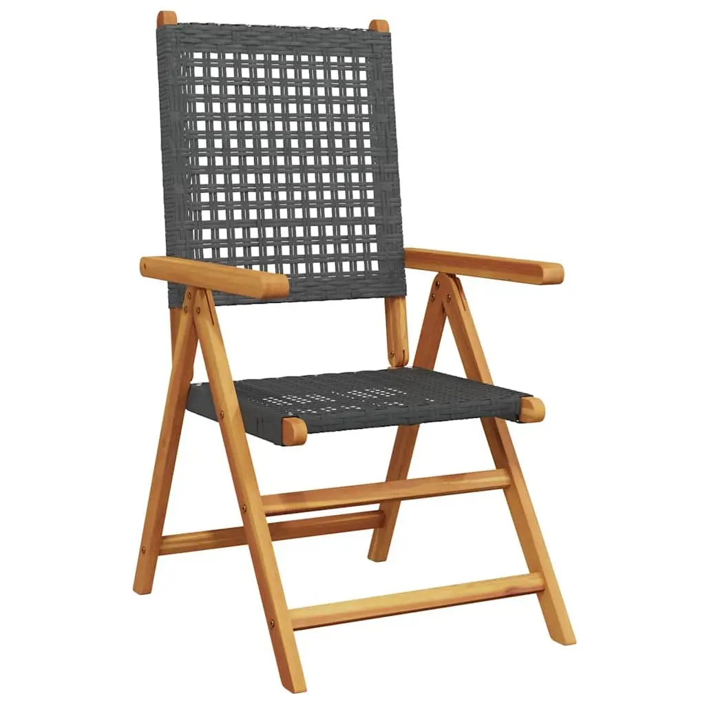 Reclining Garden Chairs 4 Piece Set Black Poly Rattan Wood Folding