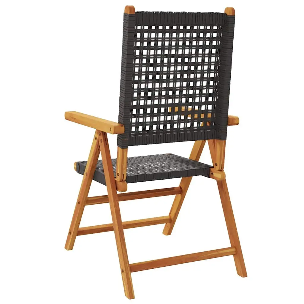 Reclining Garden Chairs 4 Piece Set Black Poly Rattan Wood Folding