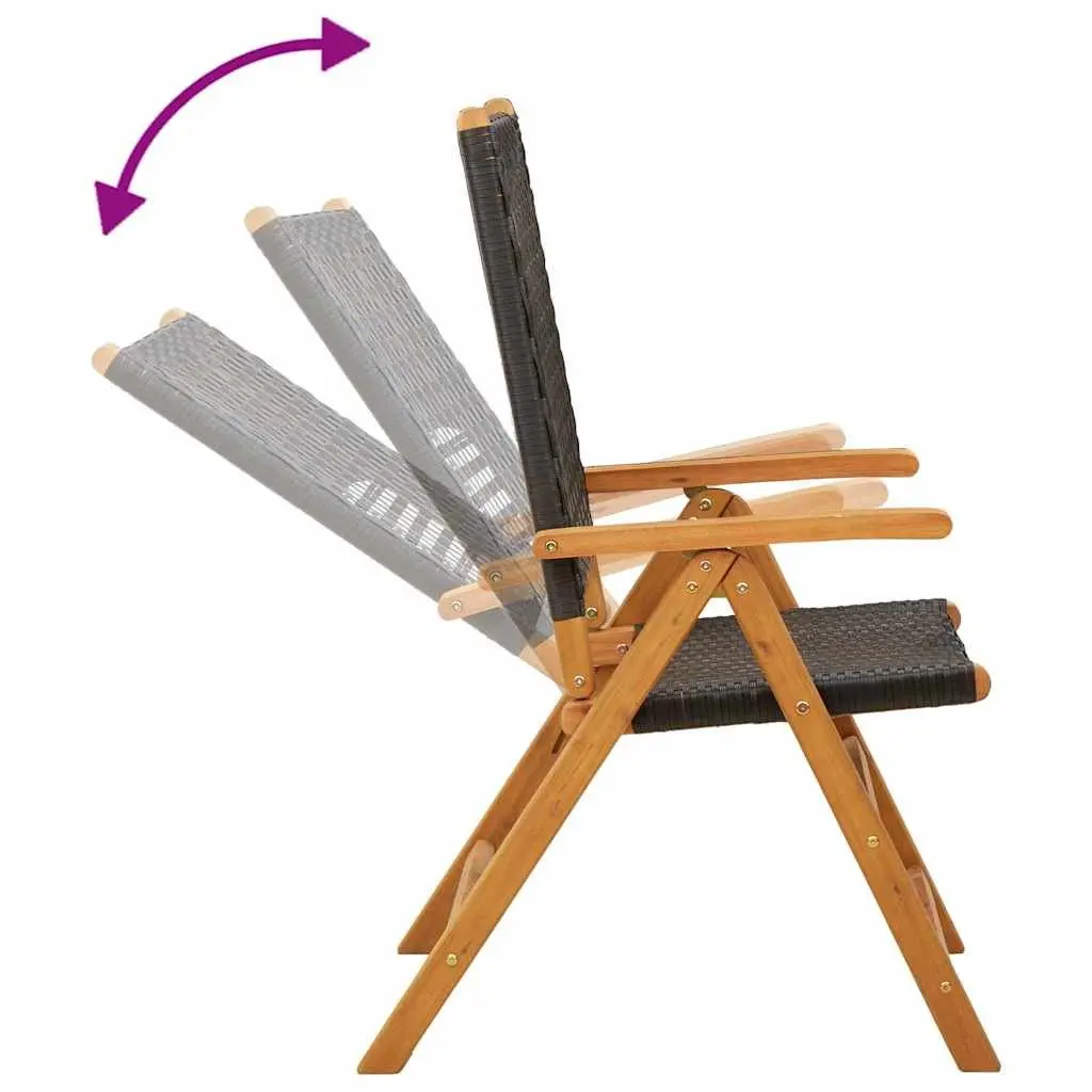 Reclining Garden Chairs 4 Piece Set Black Poly Rattan Wood Folding