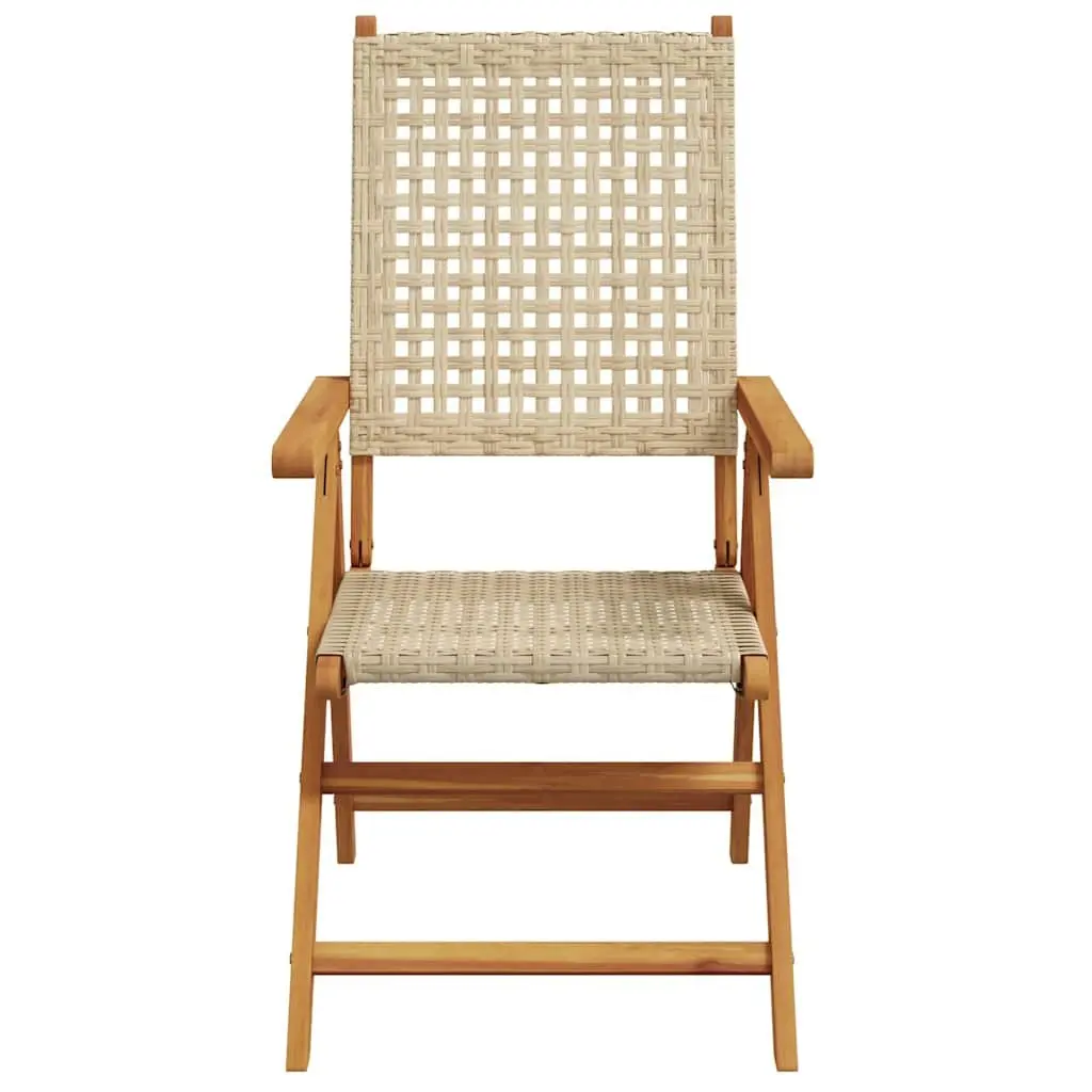 Reclining Garden Chairs Set 4 pcs Outdoor Comfort Beige Poly Rattan Wood Folding