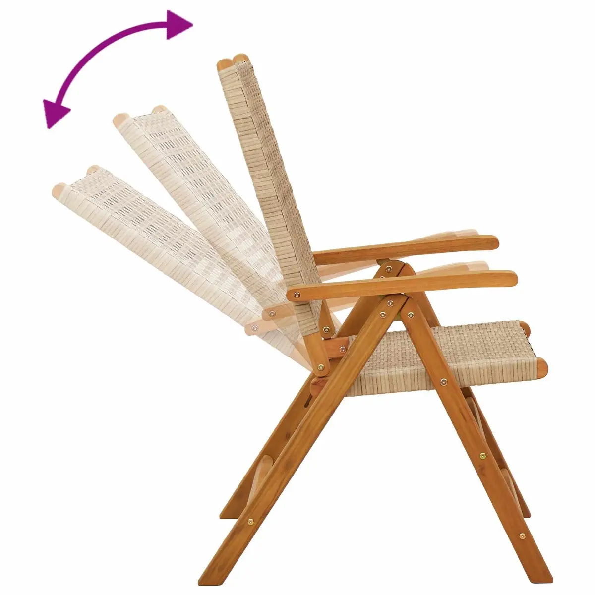 Reclining Garden Chairs Set 4 pcs Outdoor Comfort Beige Poly Rattan Wood Folding