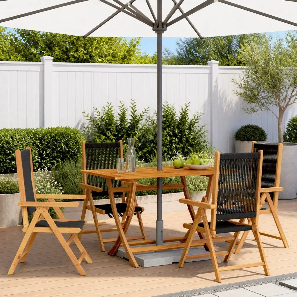 Reclining Garden Chairs Set of 4 Outdoor Foldable Black Wooden Patio Seating