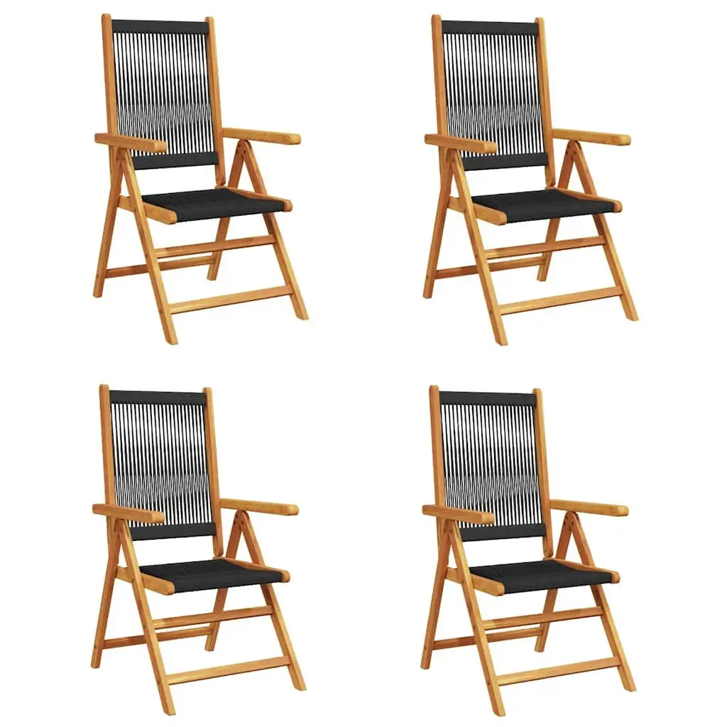 Reclining Garden Chairs Set of 4 Outdoor Foldable Black Wooden Patio Seating